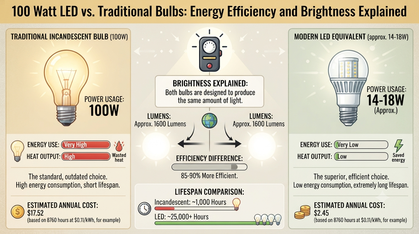 100 Watt LED vs. Traditional Bulbs: Energy Efficiency and Brightness Explained