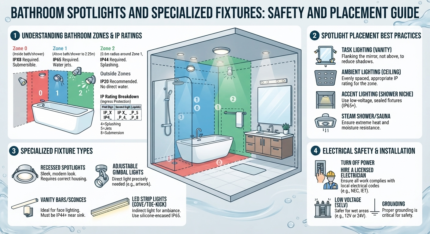Bathroom Spotlights and Specialized Fixtures: Safety and Placement Guide