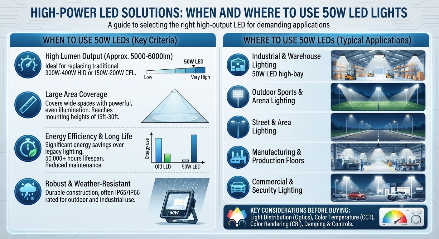 High-Power LED Solutions: When and Where to Use 50W LED Lights