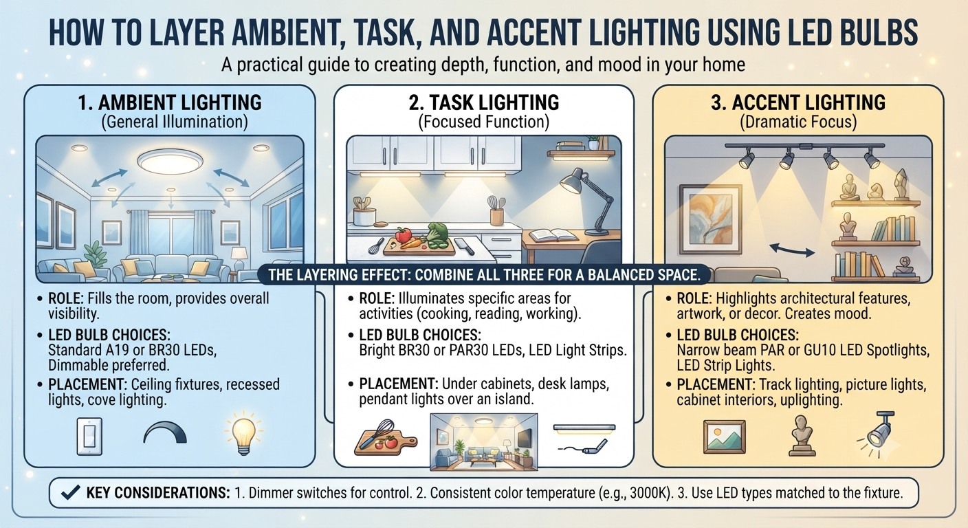 How to Layer Ambient, Task, and Accent Lighting Using LED Bulbs