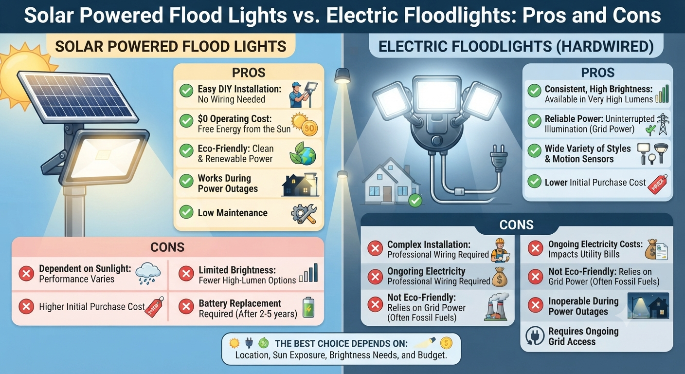 Solar Powered Flood Lights vs. Electric Floodlights: Pros and Cons